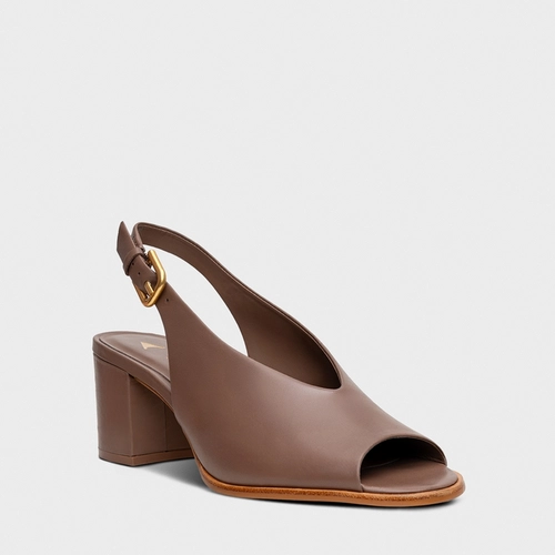 Sandália Boot Essential Salto Bloco Couro Marrom Mocha