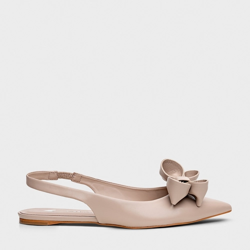 Sapatilha Slingback Romantic Laço Couro Bege Bella