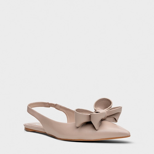Sapatilha Slingback Romantic Laço Couro Bege Bella
