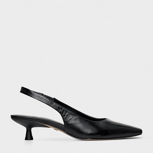 Scarpin Slingback Timeless Salto Fino Couro Preto