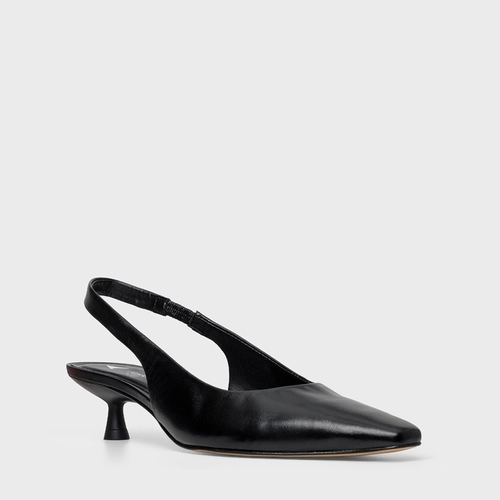 Scarpin Slingback Timeless Salto Fino Couro Preto
