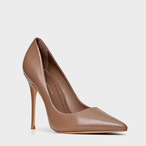 Scarpin Loretta Salto Fino Couro Marrom Mocha