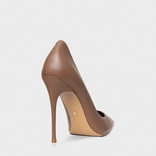 Scarpin Loretta Salto Fino Couro Marrom Mocha