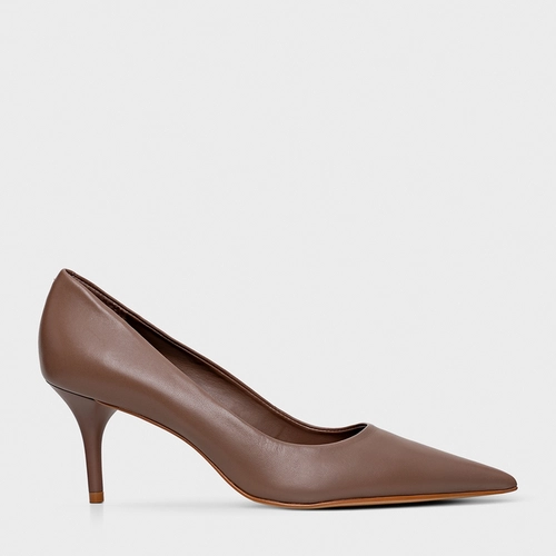 Scarpin Timeless Salto Fino Couro Marrom Mocha