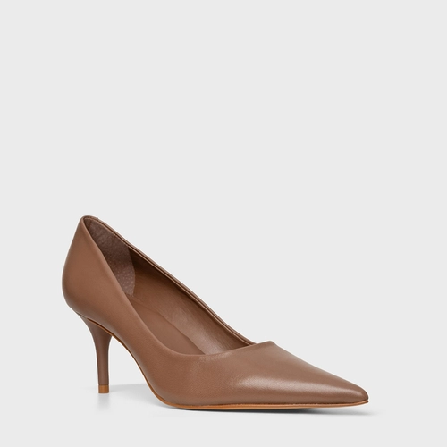 Scarpin Timeless Salto Fino Couro Marrom Mocha