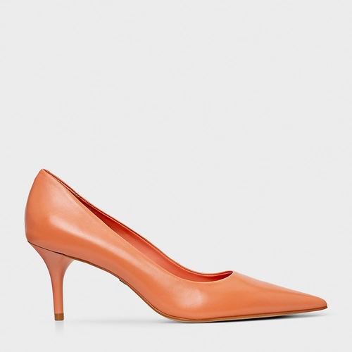 Scarpin Timeless Salto Fino Couro Laranja Sunkissed