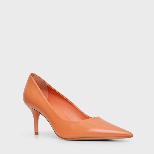 Scarpin Timeless Salto Fino Couro Laranja Sunkissed