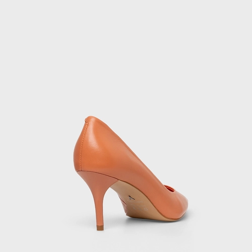 Scarpin Timeless Salto Fino Couro Laranja Sunkissed