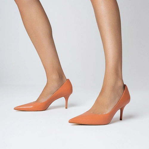 Scarpin Timeless Salto Fino Couro Laranja Sunkissed
