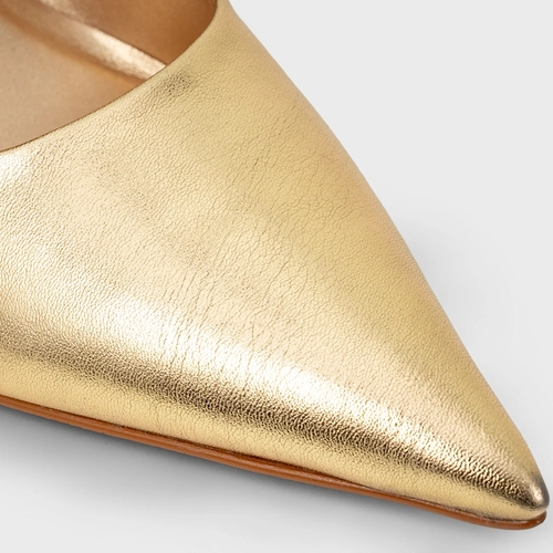 Scarpin Timeless Salto Fino Couro Metalizado Dourado