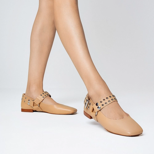 Sapatilha Ilhós Duo Couro Bege Porcini