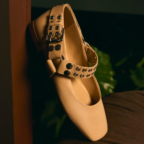 Sapatilha Ilhós Duo Couro Bege Porcini