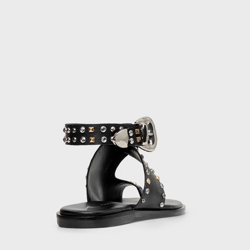Sandália Flat Studs Curve Couro Preto