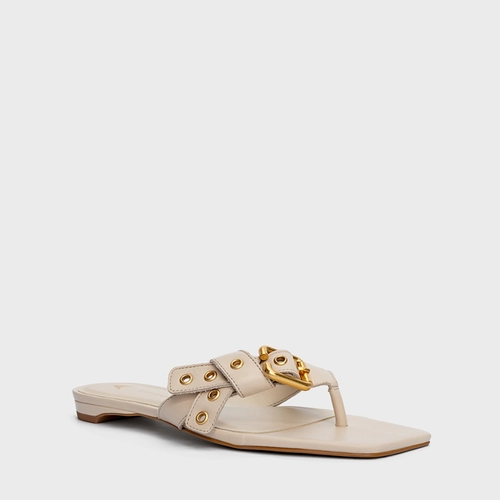 Flat Thong Ilhós Knot Couro Off White Cotton