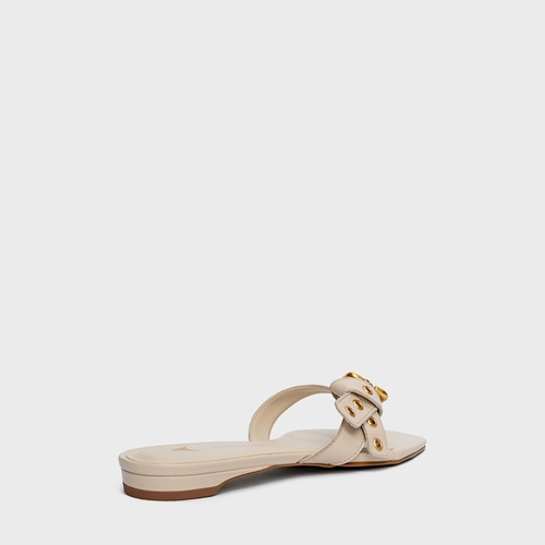 Flat Thong Ilhós Knot Couro Off White Cotton