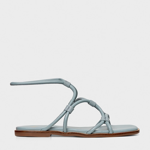 Sandália Flat Curve Couro Azul Silver Blue