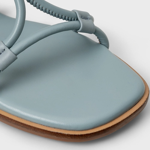 Sandália Flat Curve Couro Azul Silver Blue