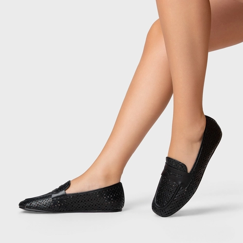Loafer Breath Vazado Couro Preto