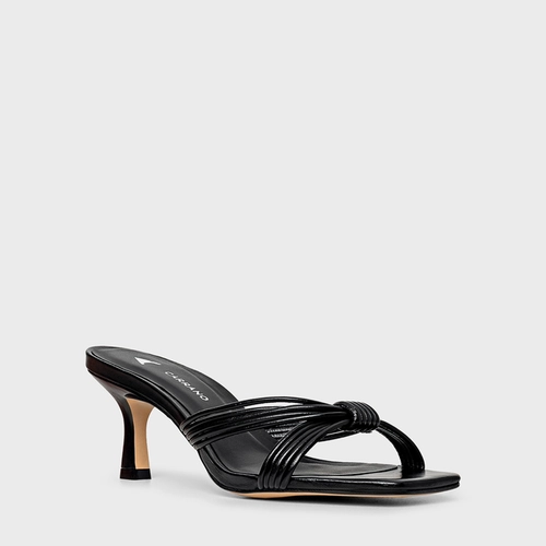 Open Mule Fine Strips Salto Fino Couro Preto