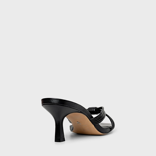 Open Mule Fine Strips Salto Fino Couro Preto