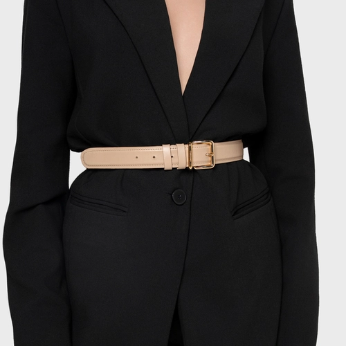 Cinto Regular Grosso Couro Bege Ginger