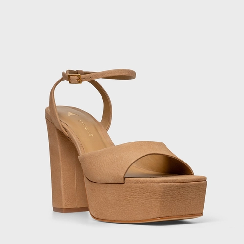 Sandália Plataforma Basic Couro Nobuck Bege Toffee