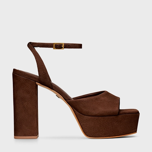 Sandália Plataforma Basic Couro Nobuck Marrom Brunette