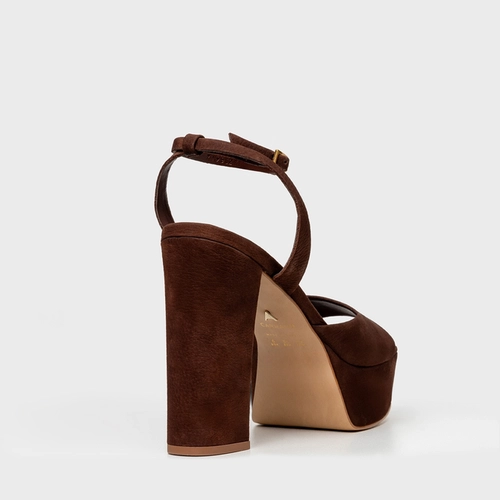 Sandália Plataforma Basic Couro Nobuck Marrom Brunette