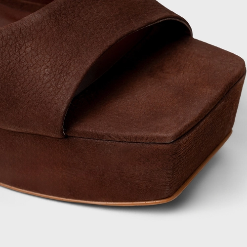Sandália Plataforma Basic Couro Nobuck Marrom Brunette