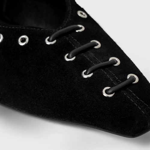 Sapatilha Mini Ilhós Couro Suede Preto