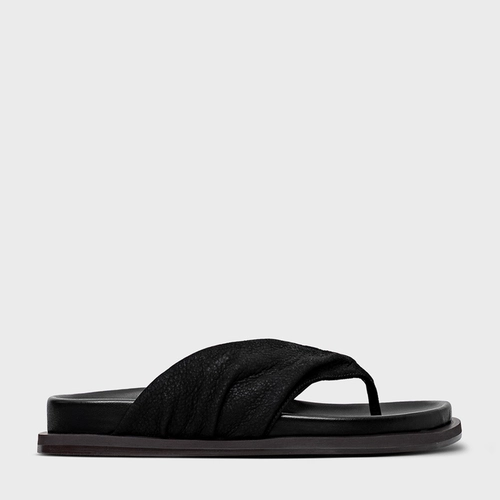 Flat Thong Papete Ripple Couro Nobuck Preto