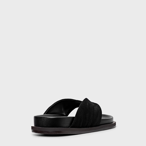 Flat Thong Papete Ripple Couro Nobuck Preto