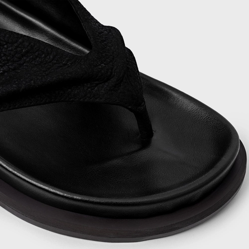 Flat Thong Papete Ripple Couro Nobuck Preto
