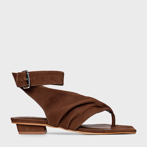 Sandália Thong Ripple Couro Nobuck Marrom Brunette