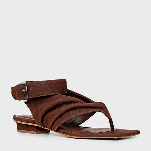 Sandália Thong Ripple Couro Nobuck Marrom Brunette