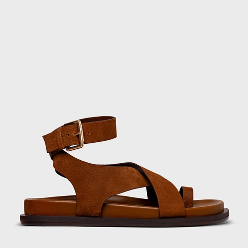 Sandália Papete Bold Couro Nobuck Marrom Saddle