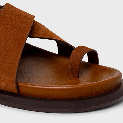 Sandália Papete Bold Couro Nobuck Marrom Saddle