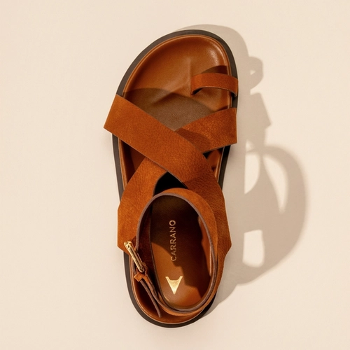 Sandália Papete Bold Couro Nobuck Marrom Saddle