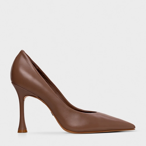Scarpin Unique Salto Fino Couro Marrom Mocha