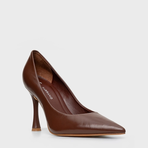 Scarpin Unique Salto Fino Couro Marrom Brunette