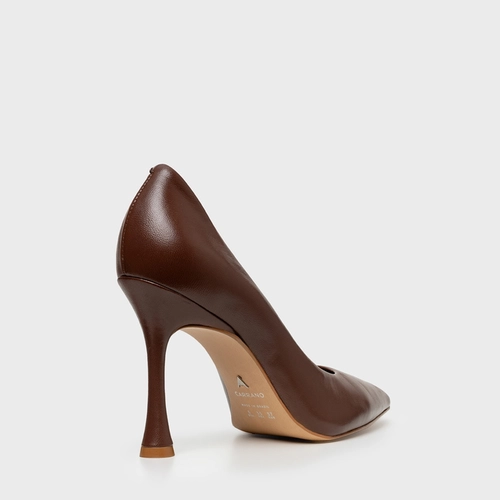 Scarpin Unique Salto Fino Couro Marrom Brunette