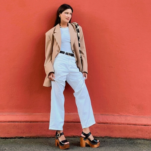 Sandália Plataforma Wood Studs Couro Preto