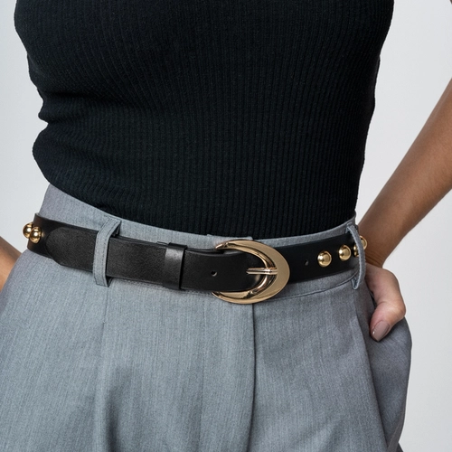 Cinto Studs Médio Couro Preto