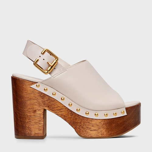 Sandália Plataforma Bold Wood Studs Couro Off White Cotton