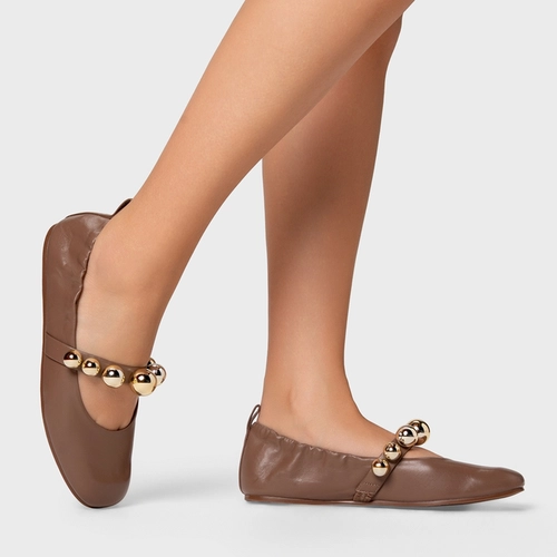 Sapatilha Boneca Balls Couro Marrom Mocha