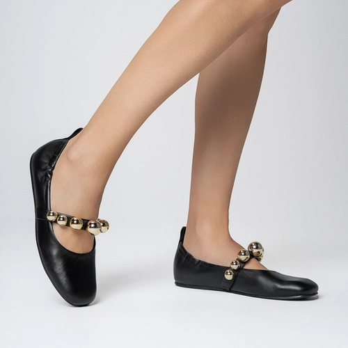 Sapatilha Boneca Balls Couro Preto