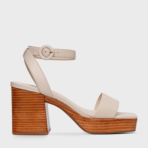 Sandália Plataforma Basic Couro Bege Cotton