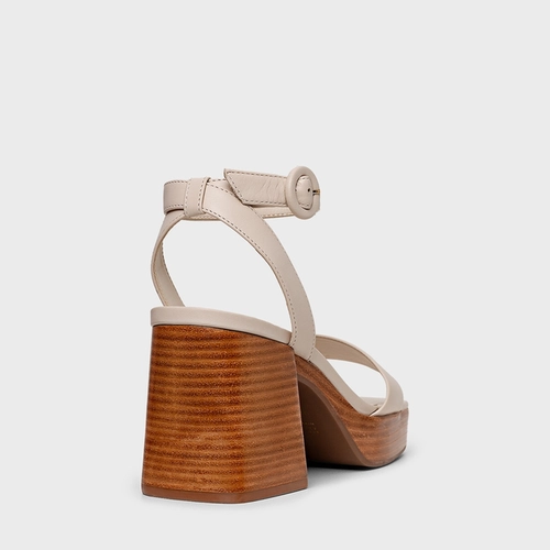 Sandália Plataforma Basic Couro Bege Cotton