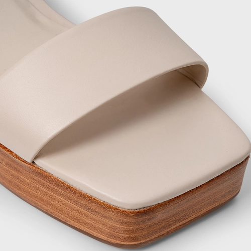 Sandália Plataforma Basic Couro Bege Cotton