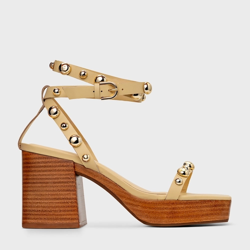 Sandália Plataforma Balls Couro Amarelo Manteiga